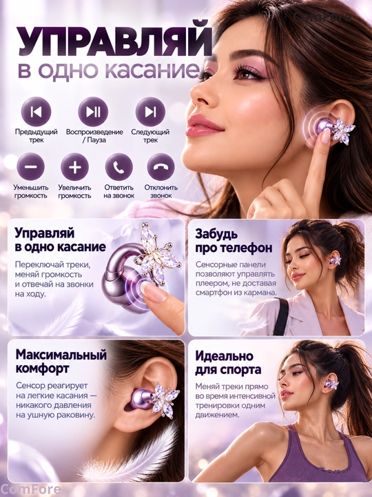 Simsiz naushniklar GTS15, Bluetooth 5.4, sirg‘a-quloqchinlar, qizlar uchun blutus naushnik