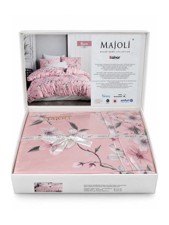 Постельное белье Majoli Bahar 1-спальное, 100% хлопок, 160×220 см, розовое - 