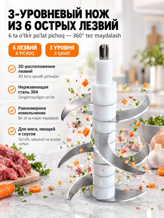 Измельчитель SOKANY SK-06027, 600 Вт, стеклянная чаша 3 л, сенсор LCD