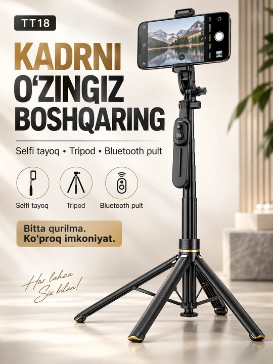 TT18 Bluetooth pultli Selfie Stick Tripod 4 oyoqli shtativ - 