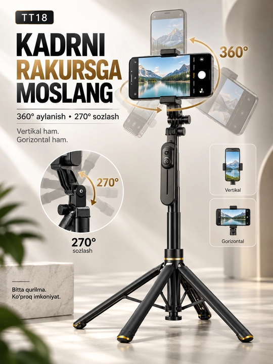 TT18 Selfie Stick Tripod с Bluetooth пультом 4 ножки штатив