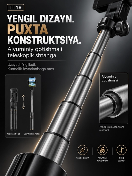 TT18 Selfie Stick Tripod с Bluetooth пультом 4 ножки штатив