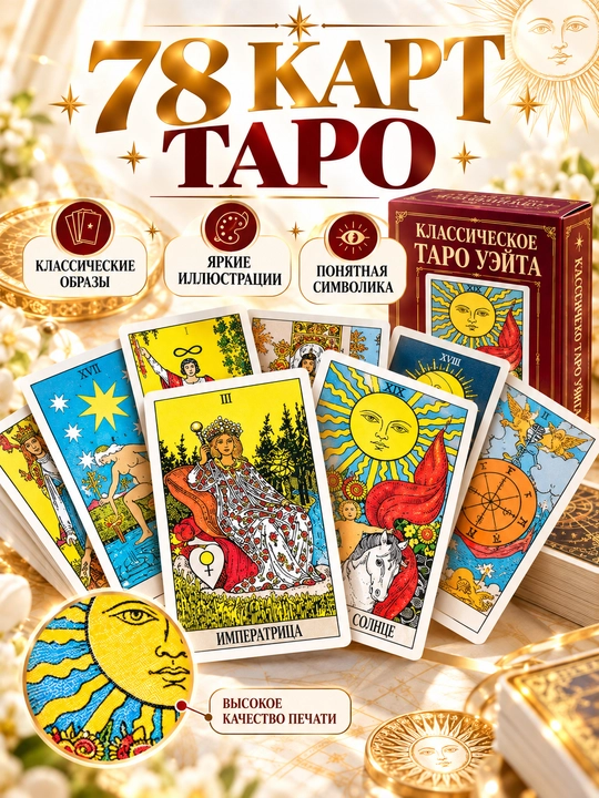 Таро колода карт предсказаний, обучения, для гадания, 78 арканов