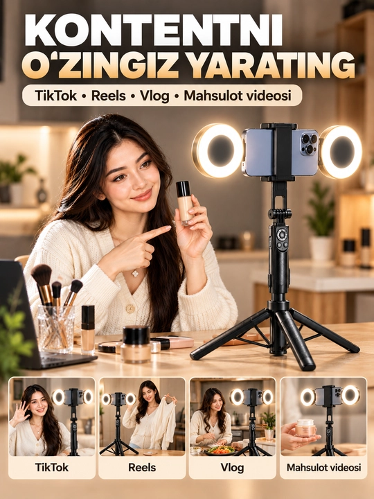 TT18 Bluetooth pultli Selfie Stick Tripod 4 oyoqli shtativ