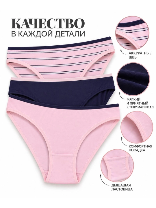 Ayollar ichki kiyimi Donella, 3 dona to‘plam, 95% paxta, Turkiya