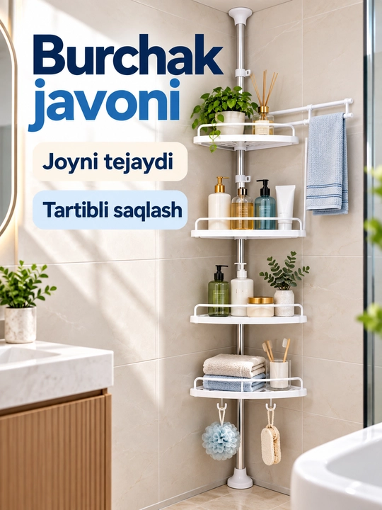 Vannaxona javoni, kir yuvish mashinasi va hojatxona ustidagi 3 qavatli metall javon - 