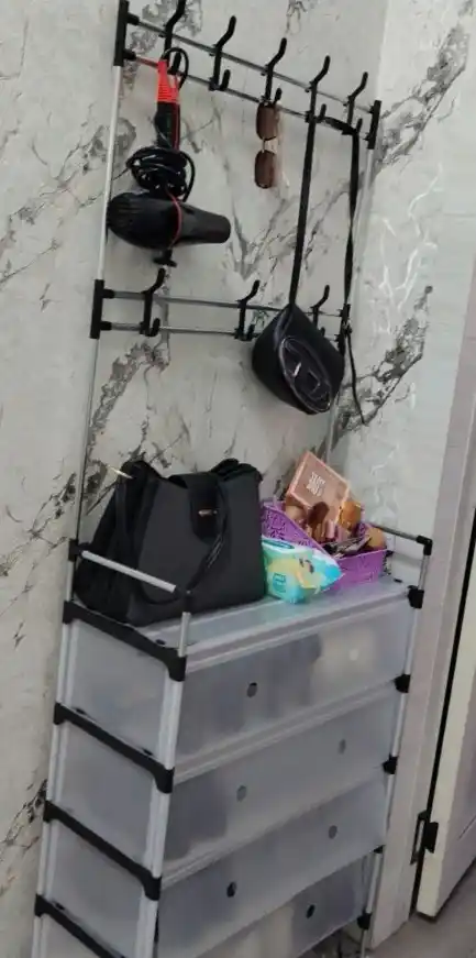 5 qavatli, poyabzal uchun metall tokcha, kiyim ilgichli shkaf, universal