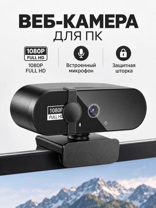 Веб-камера W66 для компьютера, 1080p или 2K, с микрофоном и защитной шторкой - 