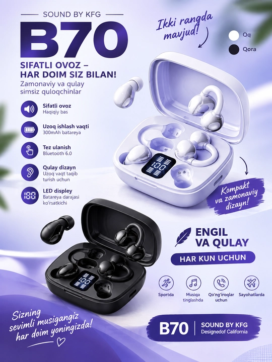 Simsiz quloqchin B70, +2 xil quloqchin bonus - 