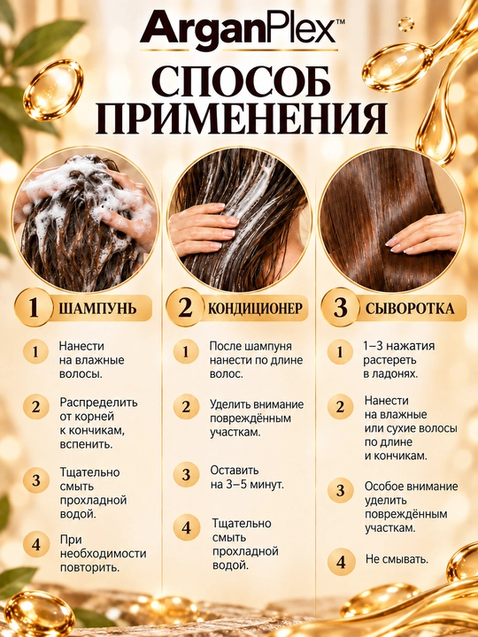 Набор для ухода за сухими и окрашенными волосами ArganPlex шампунь, кондиционер, сыворотка