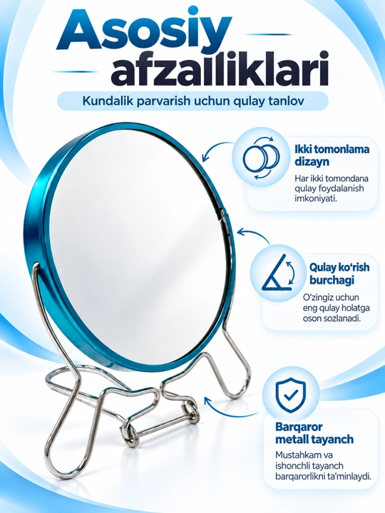 Ikki tomonlama stol usti ko‘zgusi, buriluvchi ko‘zgu