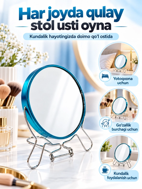 Ikki tomonlama stol usti ko‘zgusi, buriluvchi ko‘zgu