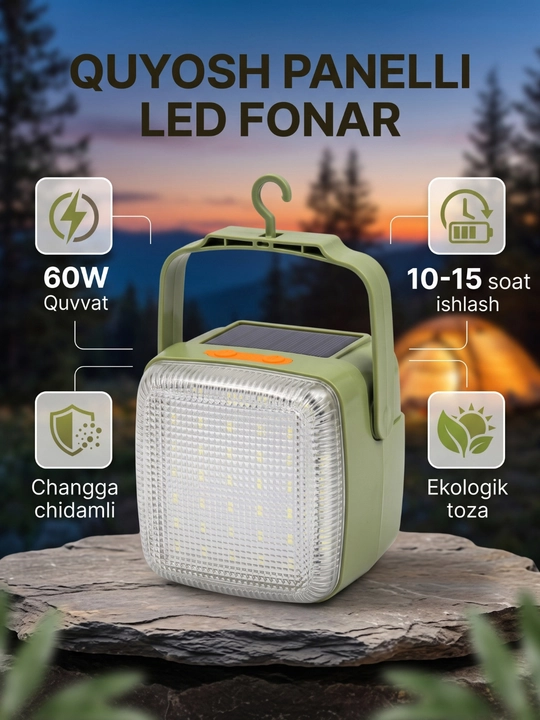 LED фонарь с солнечной панелью, портативный фонарь - 