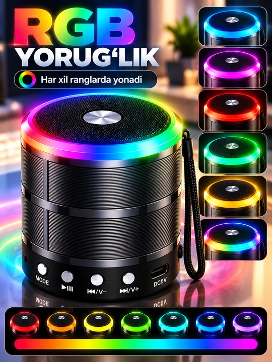Sing-e WS-887 RGB беспроводная Bluetooth-колонка, USB, TF Card, FM Radio