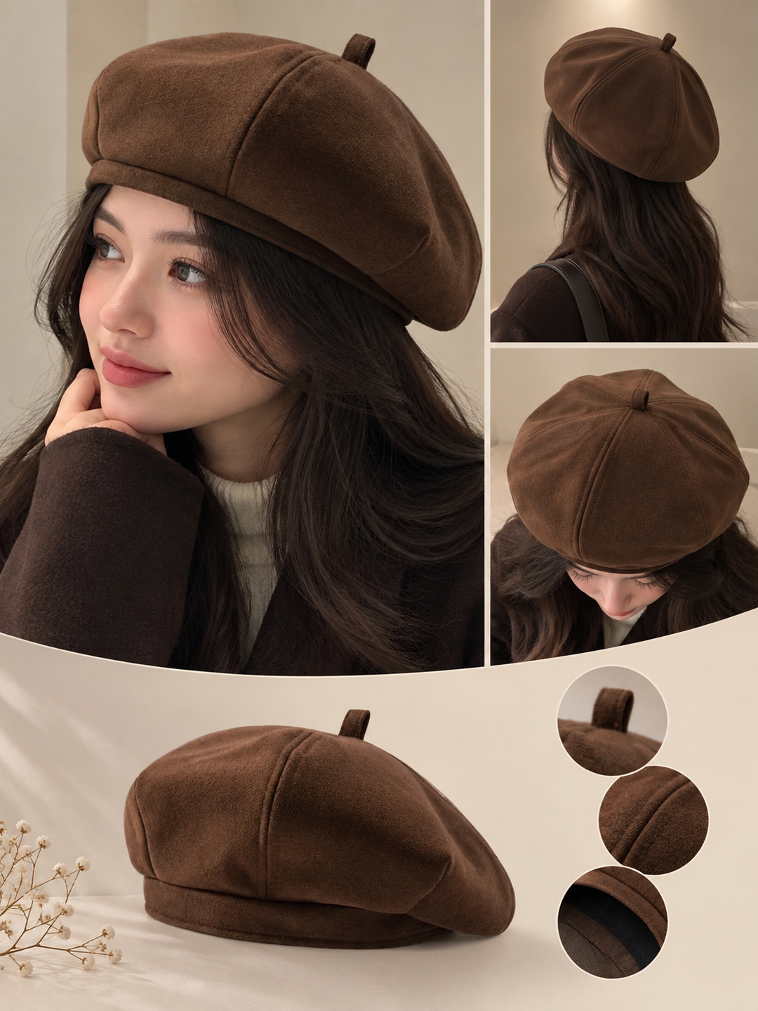 Ayollar va qizlar uchun bosh kiyim, shapka, beret, beretka, kuz va qishgi mavsum beret - 