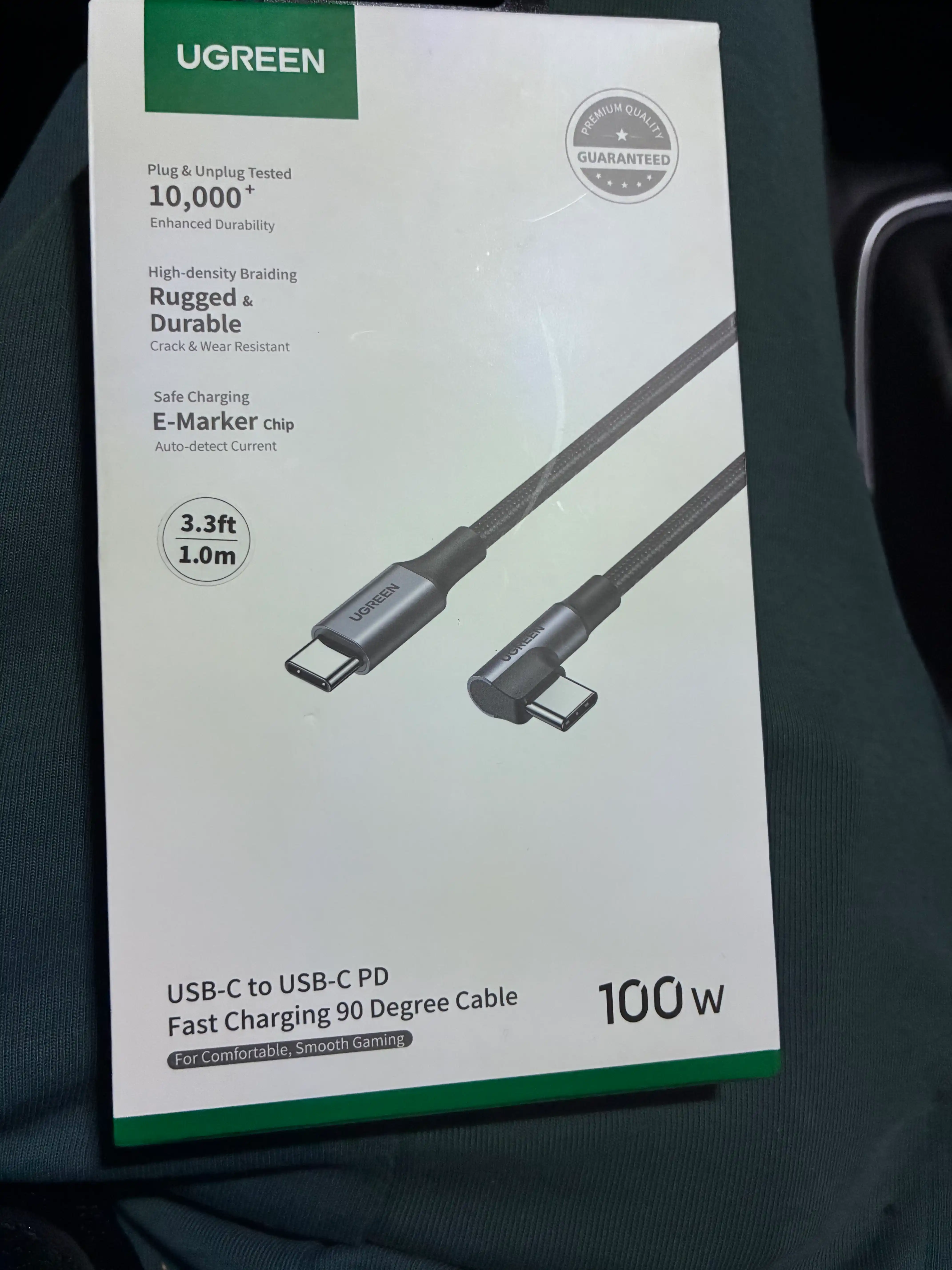 Кабель UGREEN US334 угловой 90 USB-C USB-C 100 Вт 5А PD 3.0 QC 4.0 480 Мбит/с