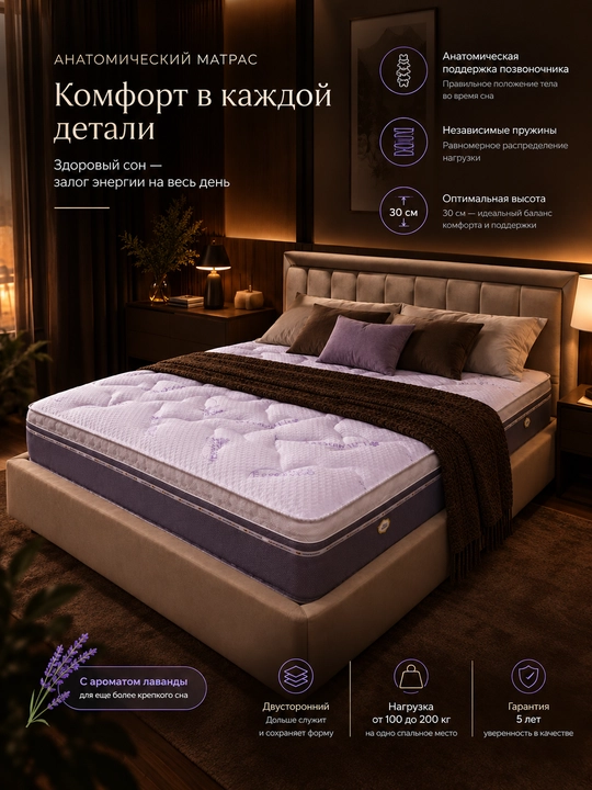 Anatomik matras 30 santimetr, nezavism prujinali,komfort uyqu uchun, - 