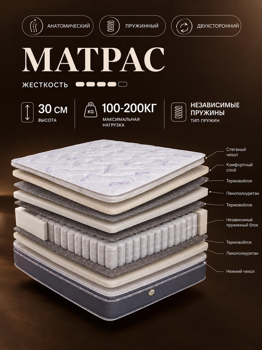 Anatomik matras 30 santimetr, nezavism prujinali,komfort uyqu uchun,