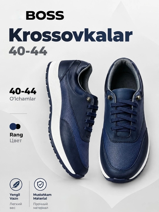 Erkaklar uchun krossovka - qora va to'q ko‘k, kuz fasliga, kundalik va sport oyoq kiyimi - 