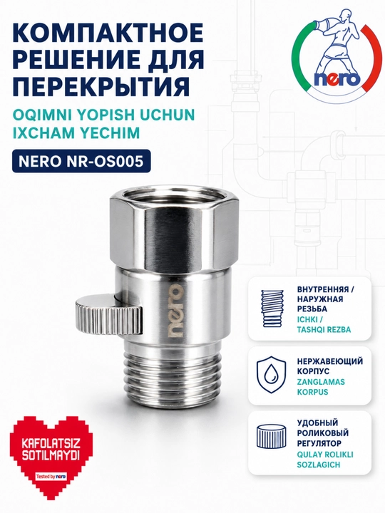NERO NR-OS004 mini to‘xtatgich NR/NR, ikki tomonlama tashqi rezba, zanglamas korpus - 