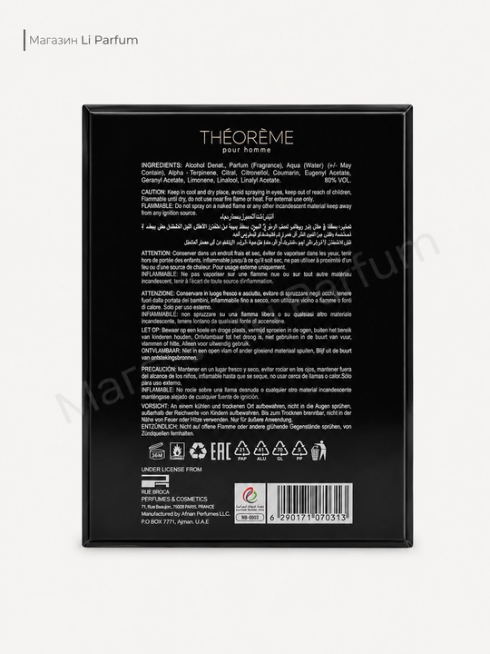 Erkaklar uchun parfyumlangan suv Theoreme Homme Rue Broca AFNAN, 90 ml