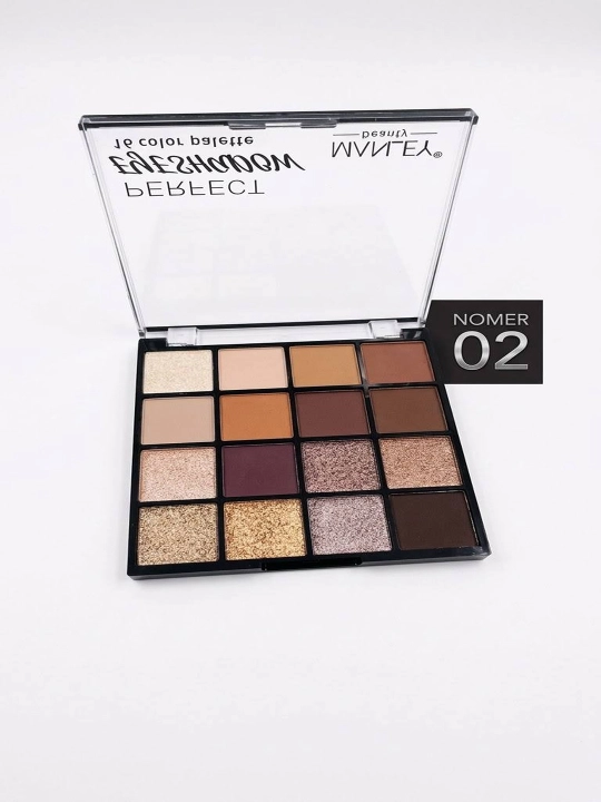 Палитра теней для век Manley Beauty Perfect, 16 оттенков (тона 01, 02, 03)