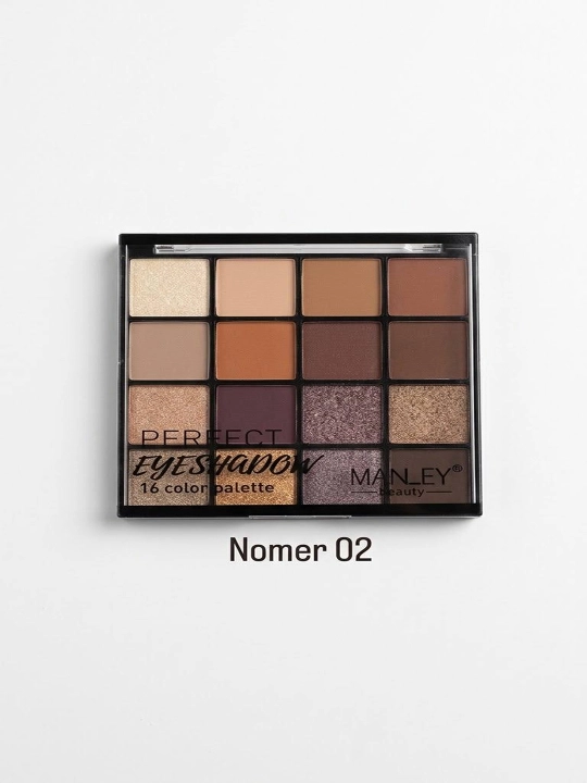 Палитра теней для век Manley Beauty Perfect, 16 оттенков (тона 01, 02, 03)