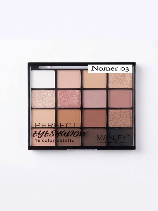 Палитра теней для век Manley Beauty Perfect, 16 оттенков (тона 01, 02, 03)