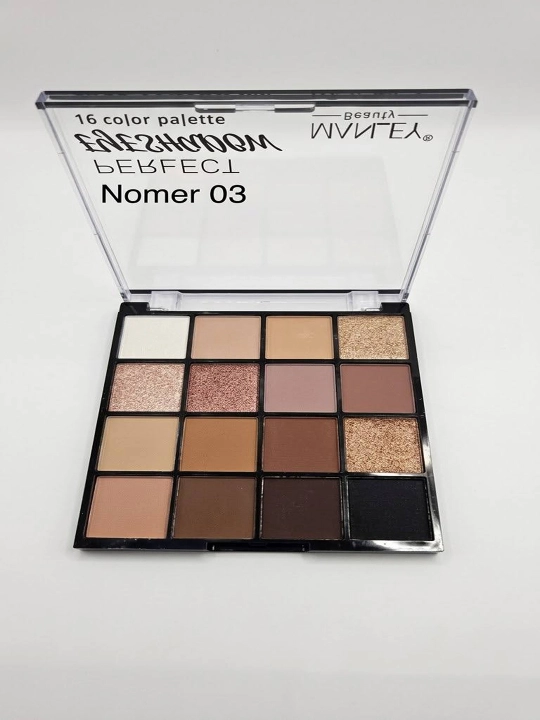 Палитра теней для век Manley Beauty Perfect, 16 оттенков (тона 01, 02, 03)