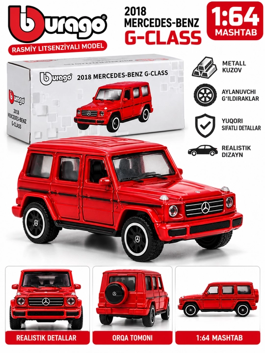 BBURAGO 1/64 kolleksiya o'yinchoq moshinasi: Mers, ZEEKR, NISSAN, BUGATTI, FORD