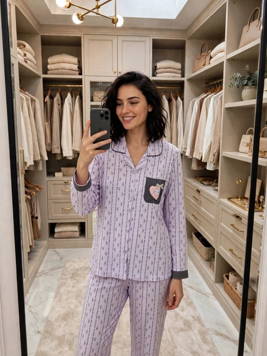 Ayollar uchun Premium pijama to'plami, uy uchun va uxlash uchun, Victoria / Hermes Style