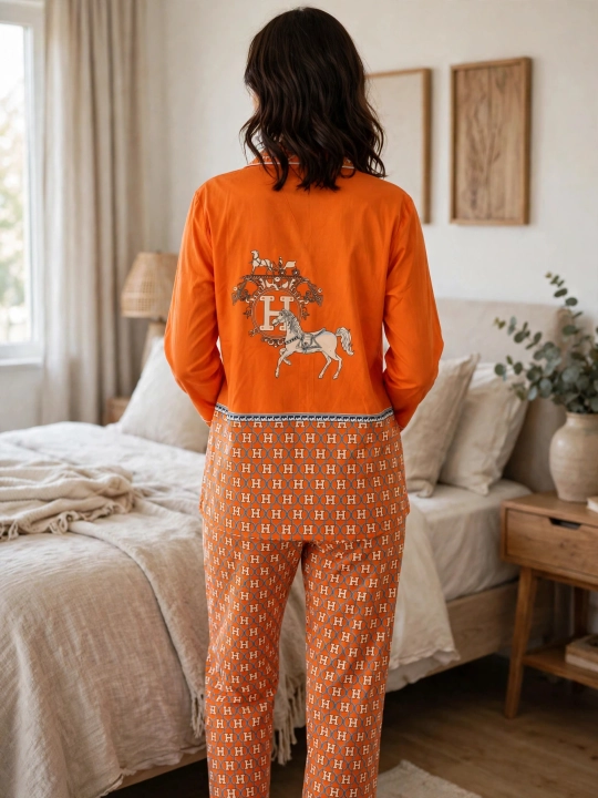Ayollar uchun Premium pijama to'plami, uy uchun va uxlash uchun, Victoria / Hermes Style