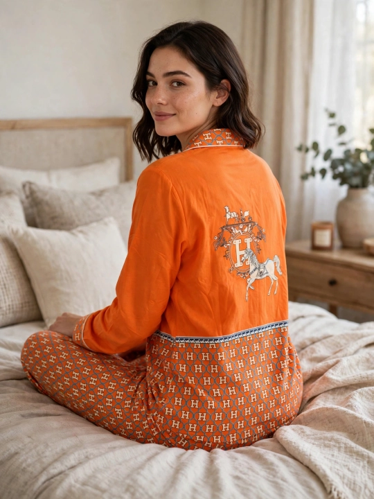 Ayollar uchun Premium pijama to'plami, uy uchun va uxlash uchun, Victoria / Hermes Style