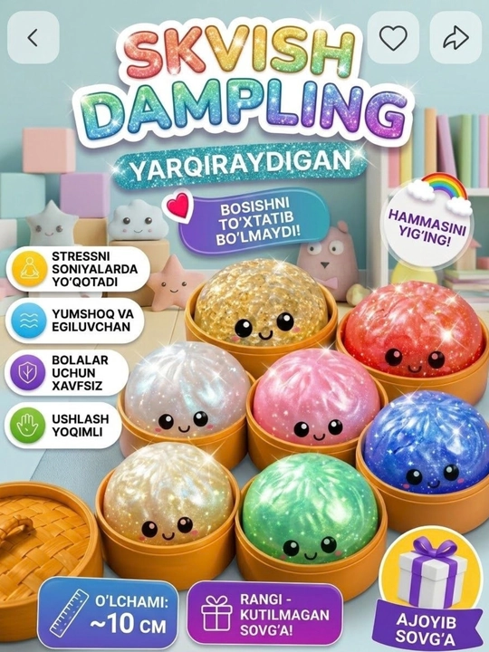 Antistress o'yinchoq, dumpling, yorug'lik tarqatuvchi, 10 sm