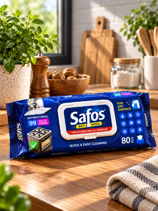 Safos nam salfetkalari, oshxona va turli yuzalarni tozalash uchun, universal, 80 dona