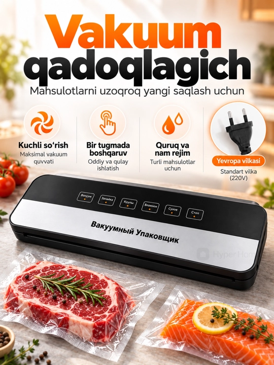 Vakuumator oziq-ovqat uchun, vakuumli qadoqlagich 6 tasi 1 da, Vakuum paket - 