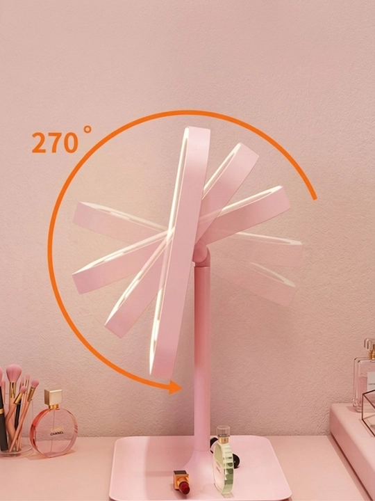 LED yoritgichli kosmetik ko‘zgu — 360° aylanuvchi stol usti oynasi, makiyaj uchun