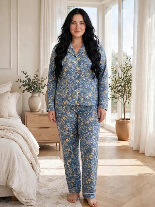 Ayollar uchun katta o'lchamli pijama, gulli uy to'plami, 54-58 razmer, paxta pijama