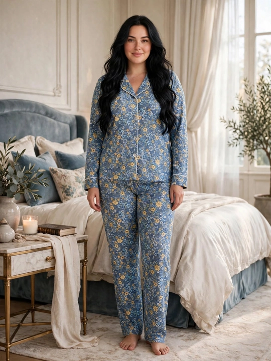 Ayollar uchun katta o'lchamli pijama, gulli uy to'plami, 54-58 razmer, paxta pijama