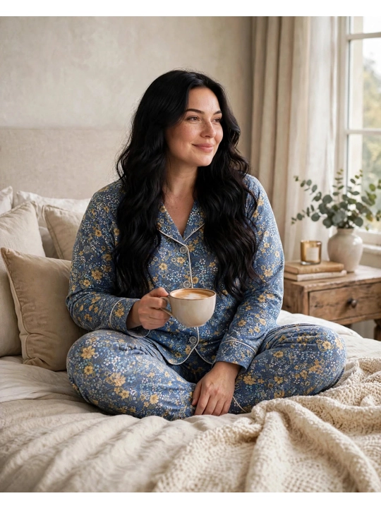 Ayollar uchun katta o'lchamli pijama, gulli uy to'plami, 54-58 razmer, paxta pijama