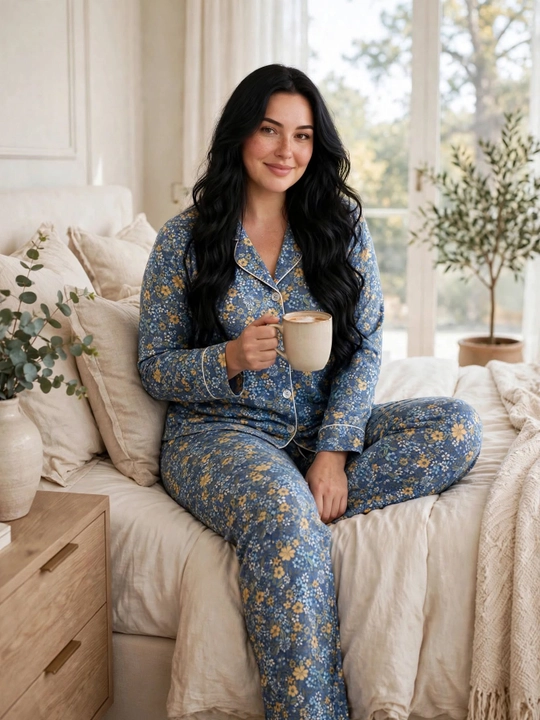 Ayollar uchun katta o'lchamli pijama, gulli uy to'plami, 54-58 razmer, paxta pijama