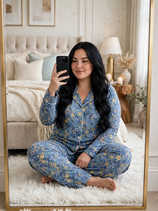Ayollar uchun katta o'lchamli pijama, gulli uy to'plami, 54-58 razmer, paxta pijama