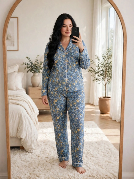 Ayollar uchun katta o'lchamli pijama, gulli uy to'plami, 54-58 razmer, paxta pijama