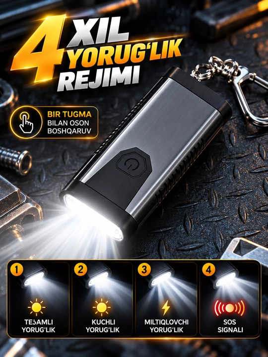 Kuchli Mini LED Fonаr 4 rejimli, USB orqali zaryadlanuvchi