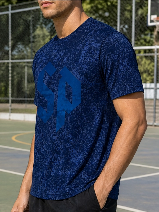 Erkaklar uchun SD monogramma printli paxta oversayz futbolka, qisqa yengli
