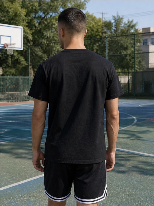 Erkaklar uchun SD monogramma printli paxta oversayz futbolka, qisqa yengli