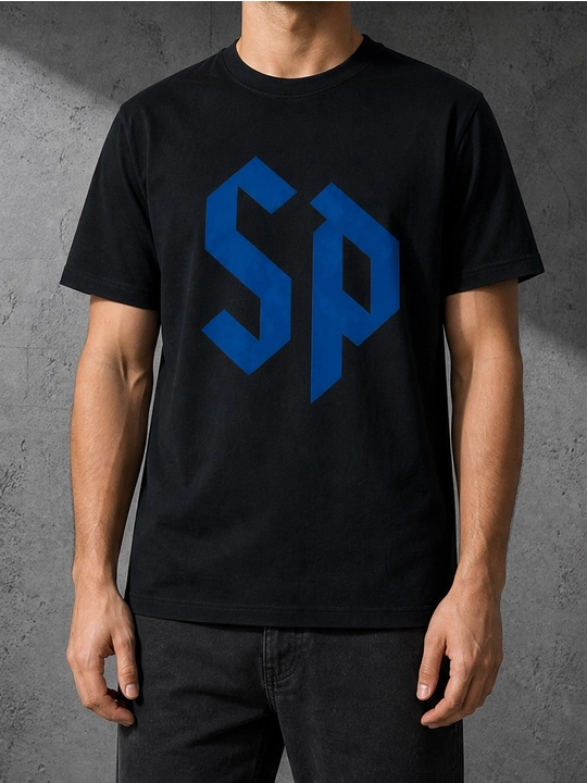 Erkaklar uchun SD monogramma printli paxta oversayz futbolka, qisqa yengli