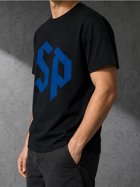 Erkaklar uchun SD monogramma printli paxta oversayz futbolka, qisqa yengli