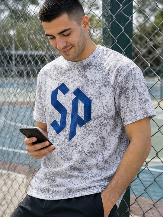 Erkaklar uchun SD monogramma printli paxta oversayz futbolka, qisqa yengli