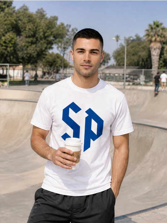Erkaklar uchun SD monogramma printli paxta oversayz futbolka, qisqa yengli